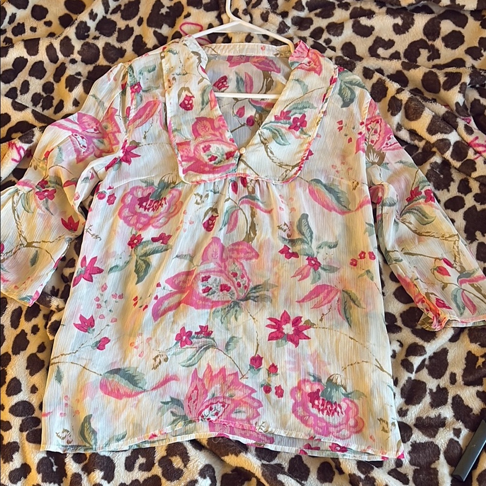 Floral Pink and Green Women's Top
